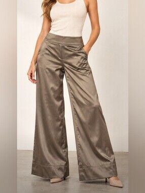 Donna Degnan Women's Size 8 Brown Satin Wide Leg Palazzo Pants